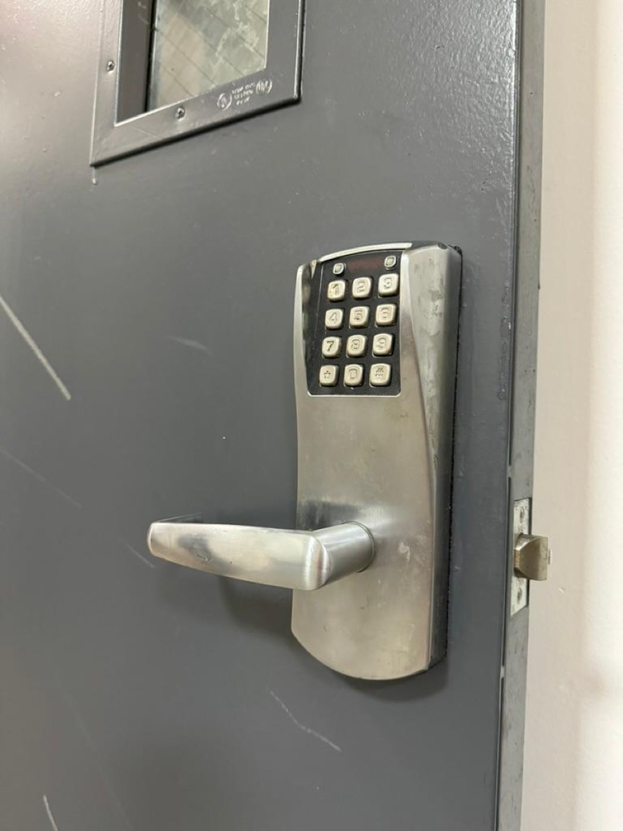 Keypad lockset on an office door